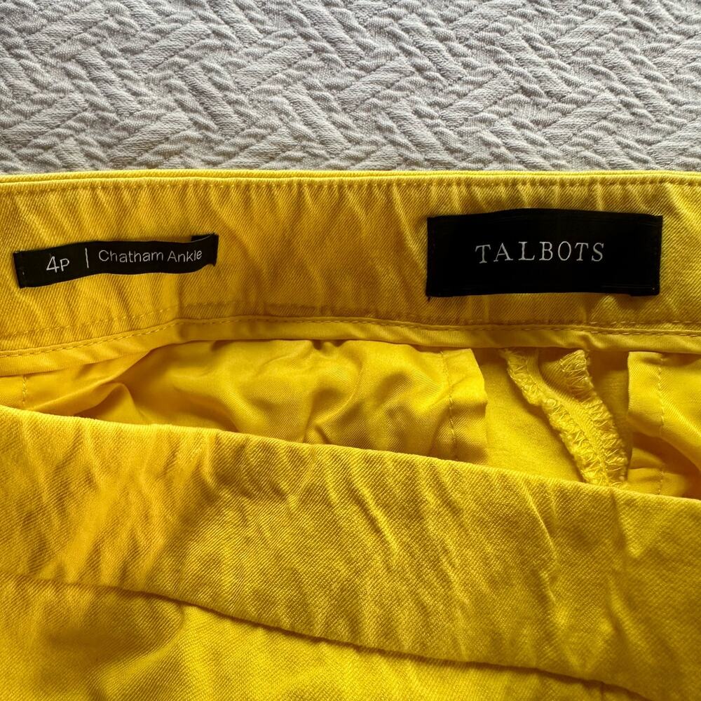 Talbots Chatham Ankle Pants Yellow Cropped 4P 4 Petite Daisy Flat Front - Picture 7 of 10